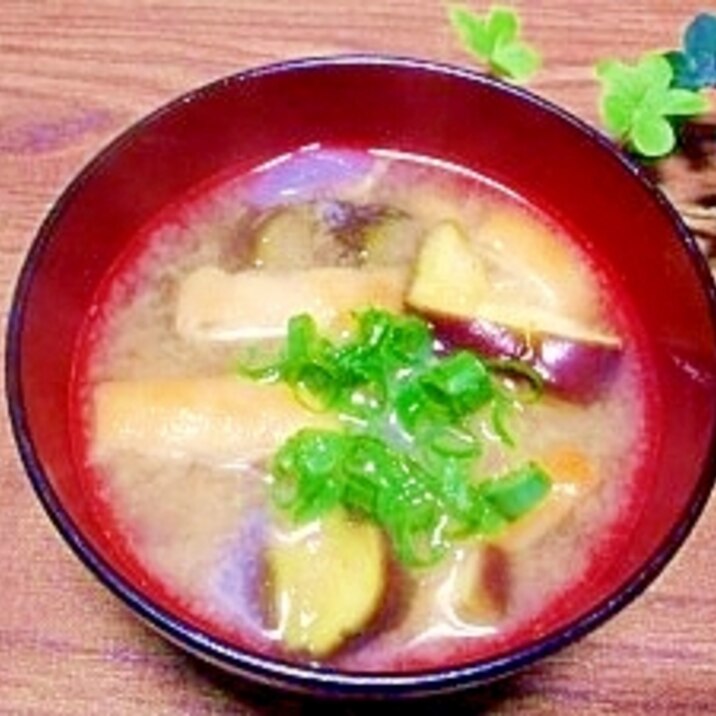 毎日のお味噌汁205杯目*焼き油揚げと茄子、玉葱
